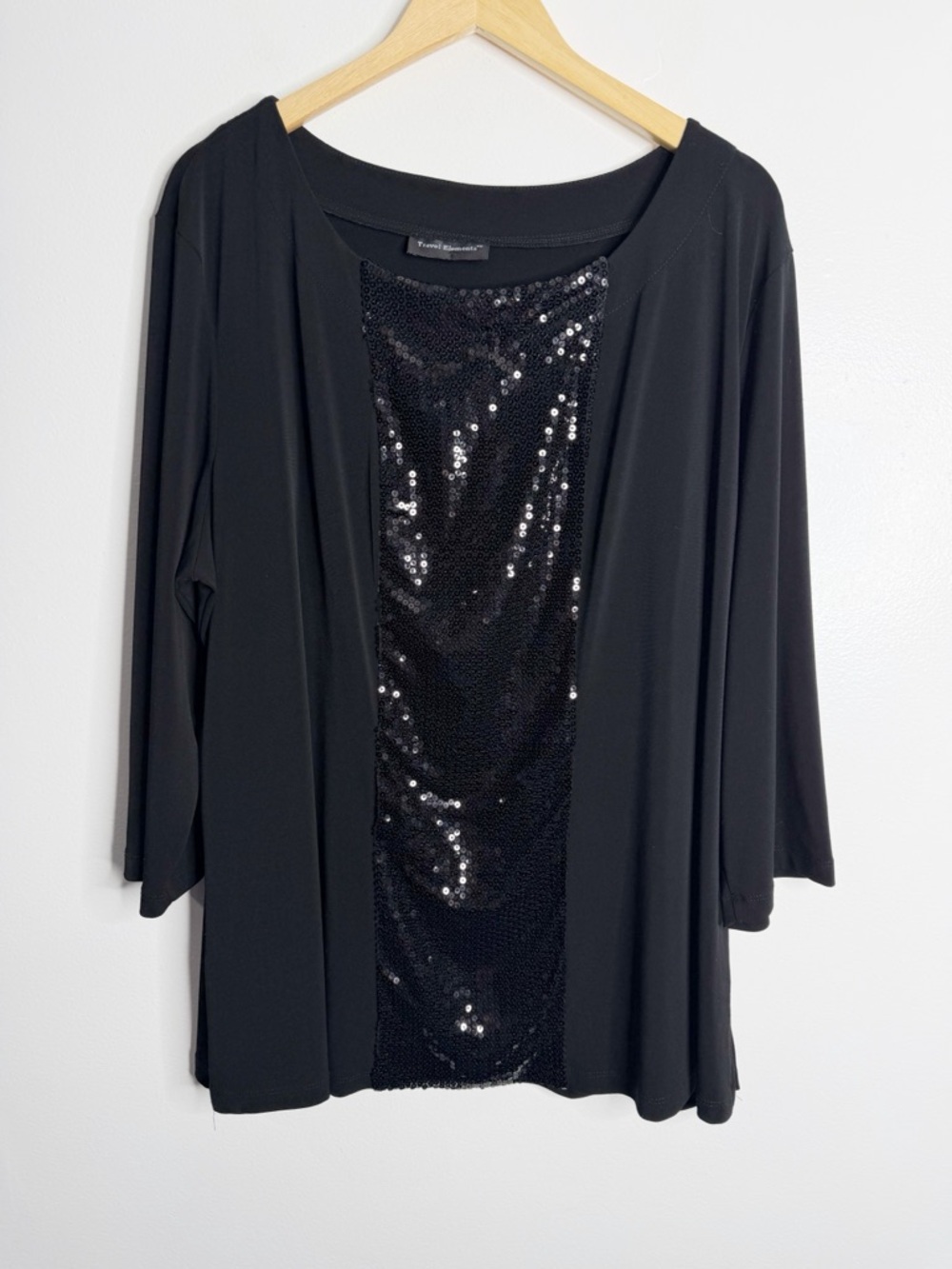 Travel Elements Black Top Sequin Details 2X Resortwear Vacation Career Workwear‎